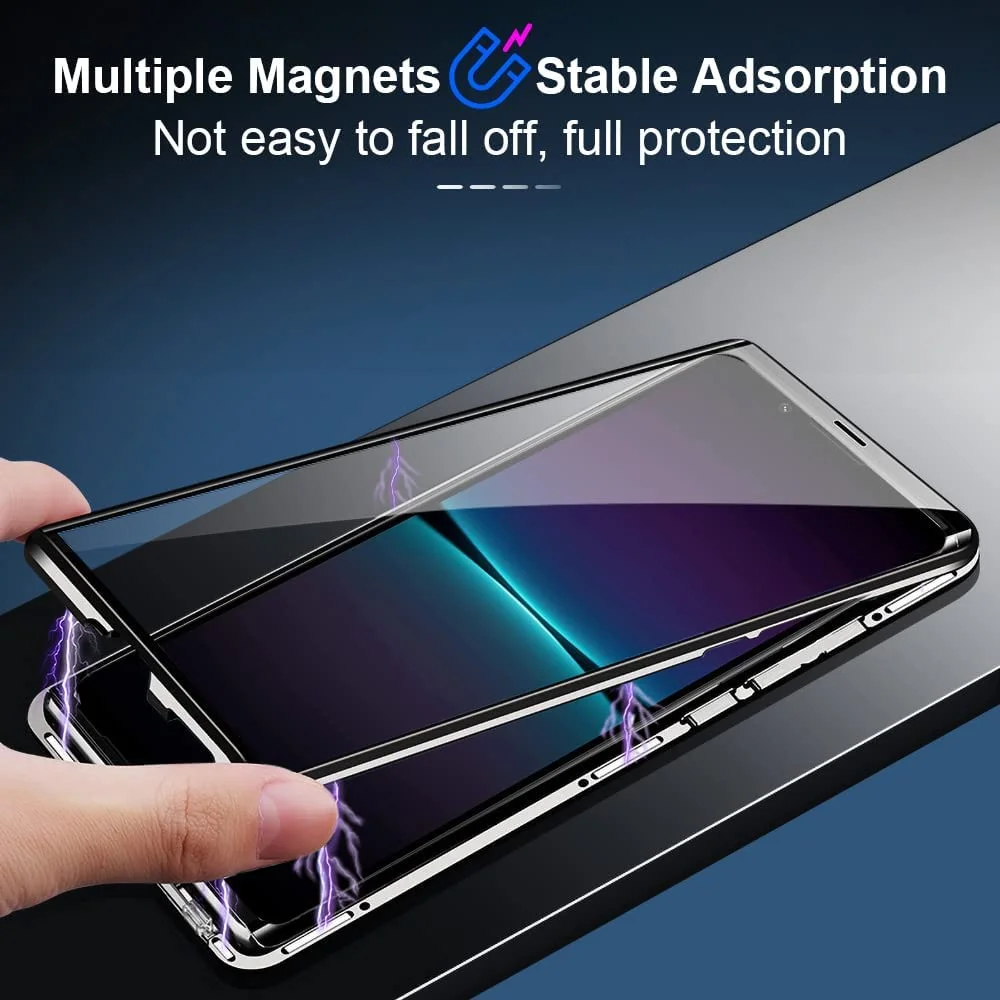 Magnetic Case for Sony Xperia 10 IV Clear Double Sided Glass Absorption Metal Bumper Cover for Sony Xperia 1 IV
