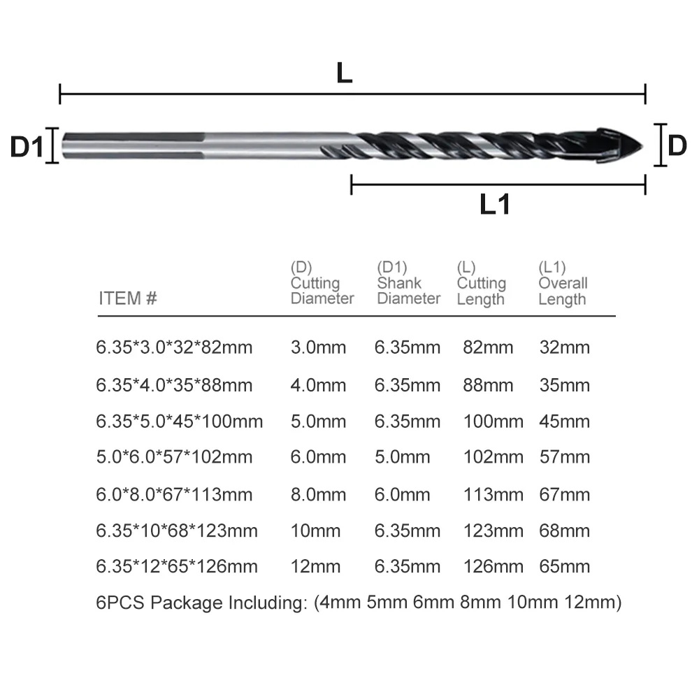 XCAN Bohrer, Glasbohrer für Fliesen, Keramik, Beton, Lochöffner, Dreieck-Bit, Bohrwerkzeug, 3 mm, 4 mm, 5 mm, 6 mm, 8 mm, 10 mm, 12 mm – Detail 11