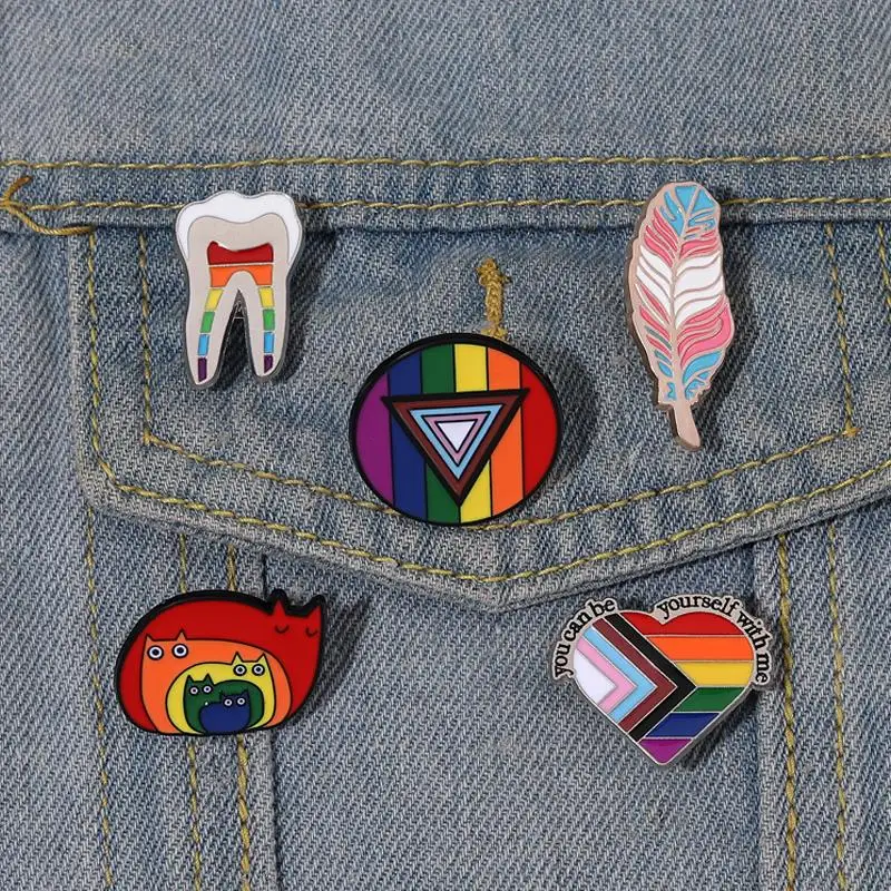 

LGBT Pride Enamel Pins Custom Rainbow Book Cats Feather Tooth Heart Shape Brooches Lapel Badges Jewelry Gift for Partner Lover