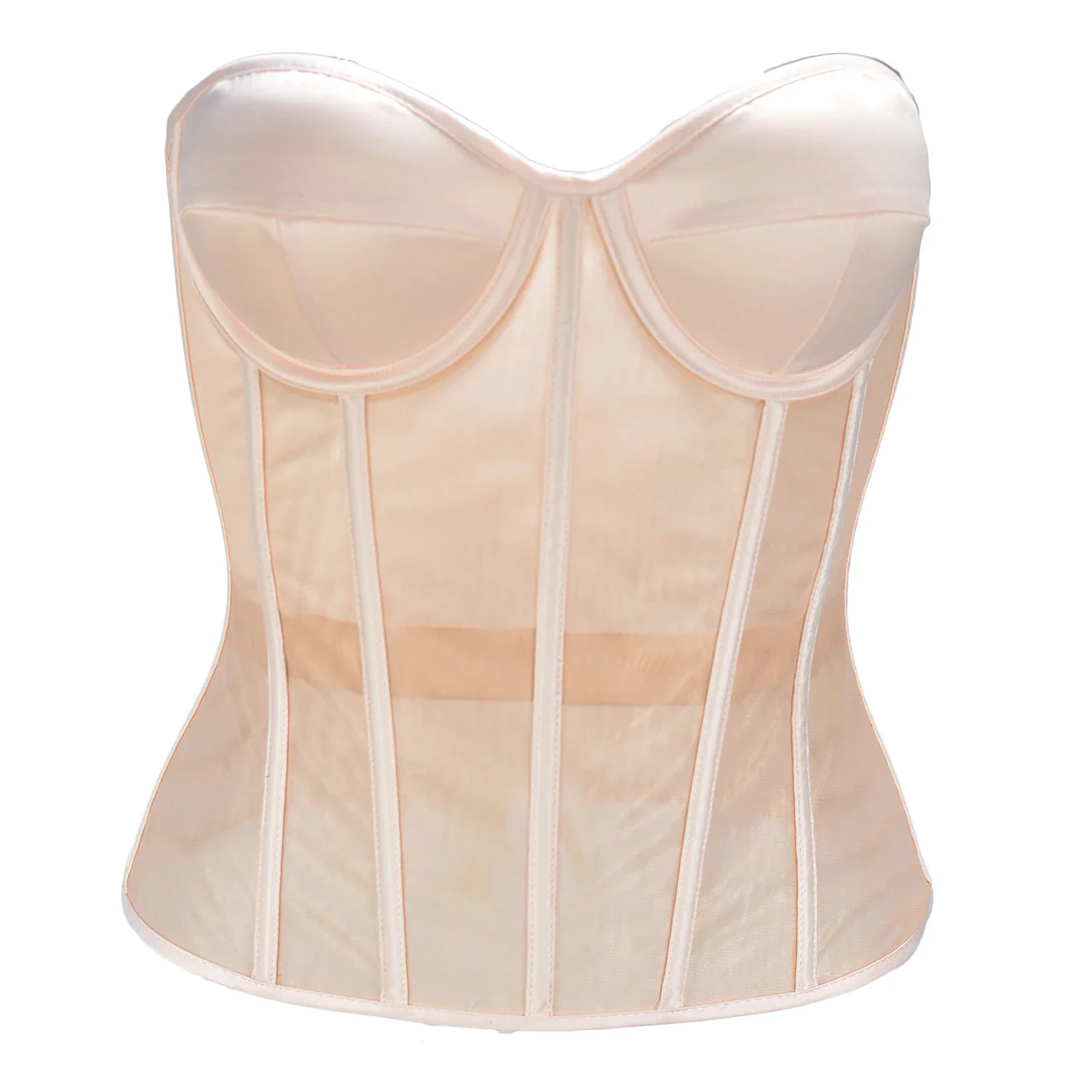 

Abdominal Corset Double Layer Transparent Mesh Breathable Bustiers With Bra Lace Up Bones Bodices Beige Corselet