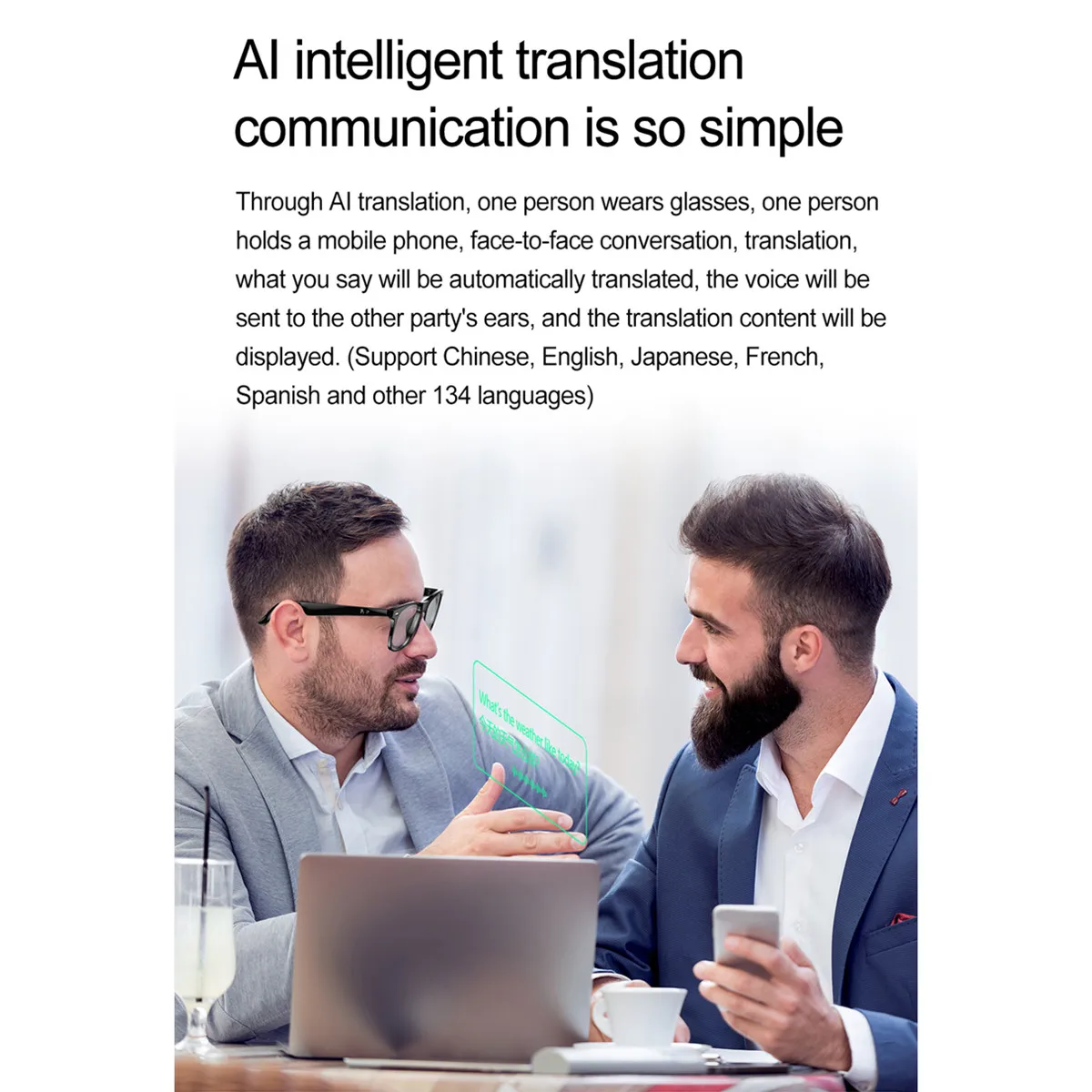AI Smart Glasses Translate Real Time Language Translator for Bluetooth Call Remote Music Meeting Assistant Translator Sunglasses