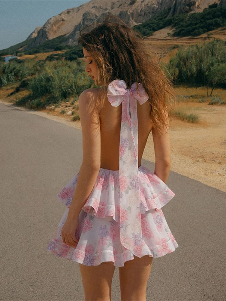 Nibber Ballet style Women Dress Sweet Backless Summer Sexy Romantic Double Hem Halter Elegant Birthday Banquet Party Y2K Bodycon