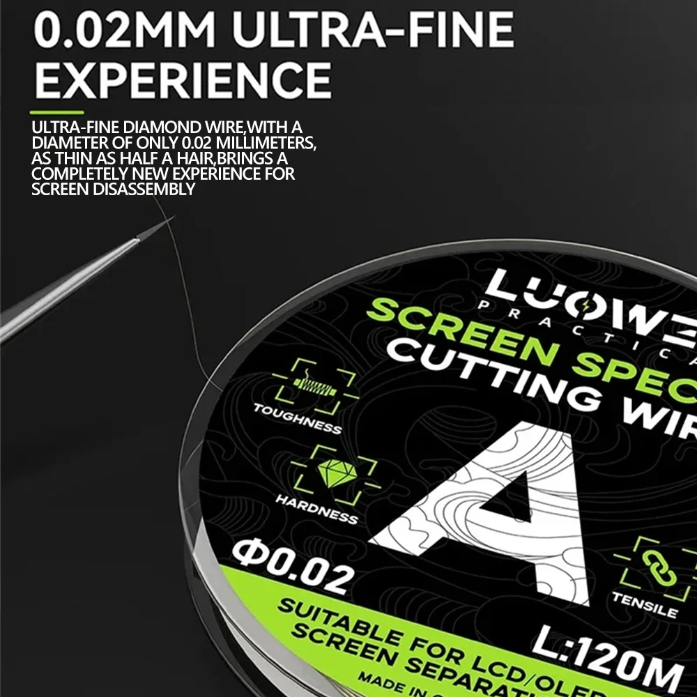 루웨이 슈퍼 120M 스크린 분리 나노 다이아몬드 와이어 0.02/0.028/0.03/0.035mm 모바일 수리 스크린 분리 절단 도구