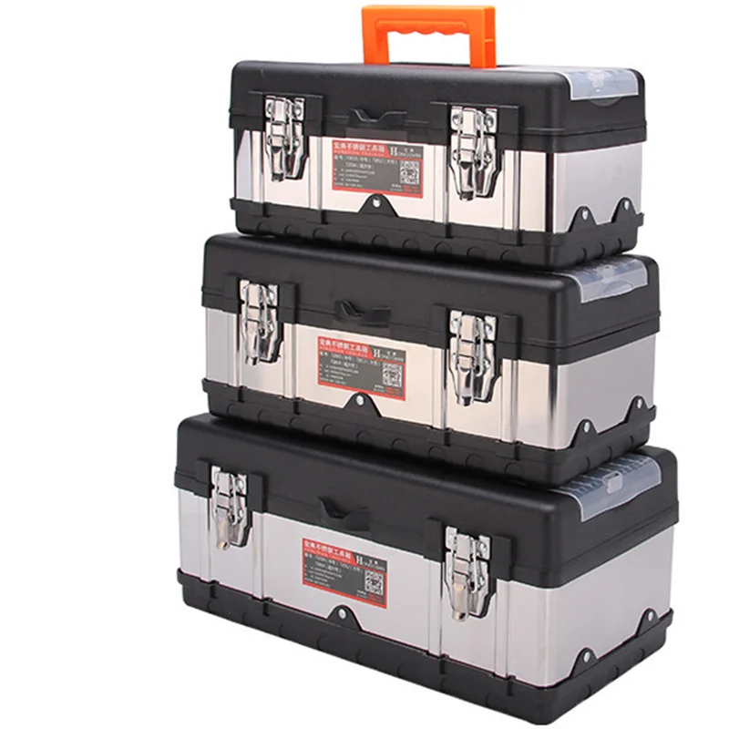 14in/17in/20in Tool Box Double Layer Stainless Steel Tool Box Plastic