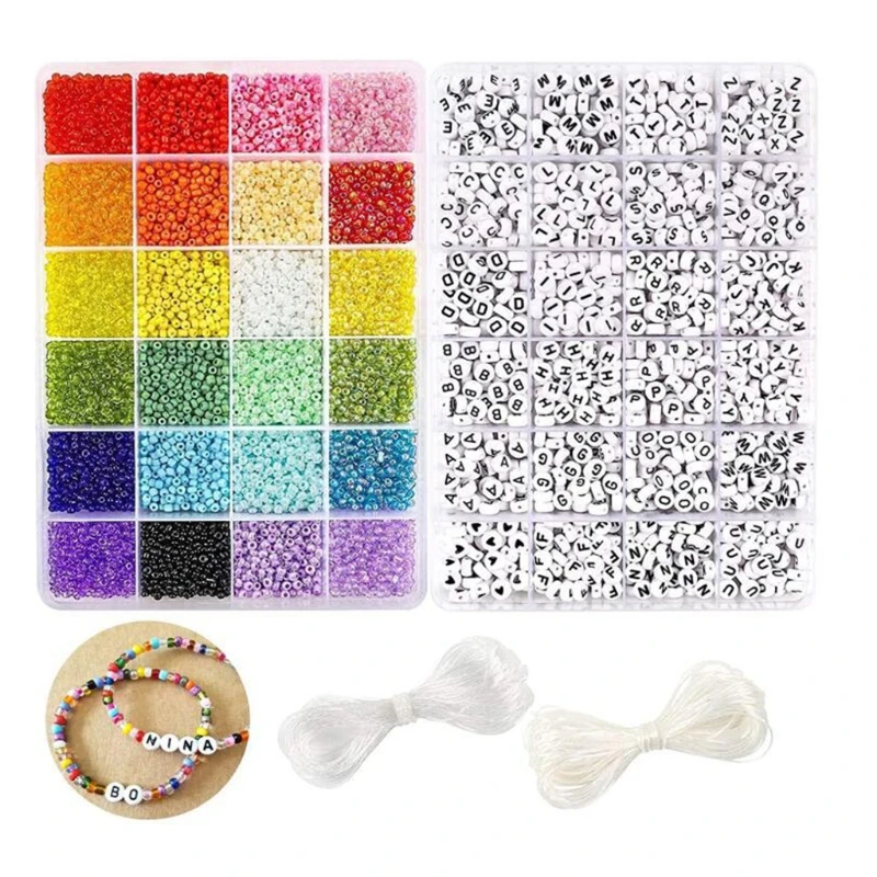 

Bead Craft Set Bracelet Beads for Jewelry Making Glass Seed Beads Beads Acrylic Letter Beads Elastic String