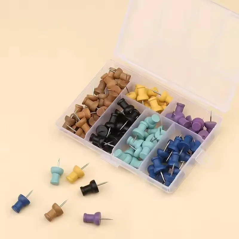 Colorful Wooden Thumbtacks Set Plastic Drawing Pins