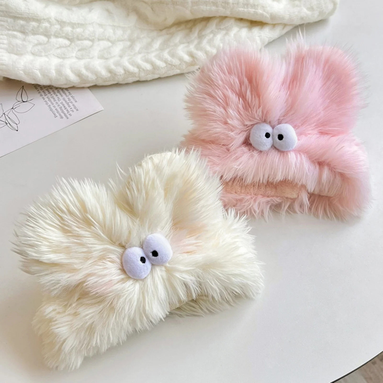 1PC White Pink Fuzzy Headbands, Cute Monster Decor Hair Accessories, Stylish Daily Hair Decor, Trendy Women's Hair Ornaments