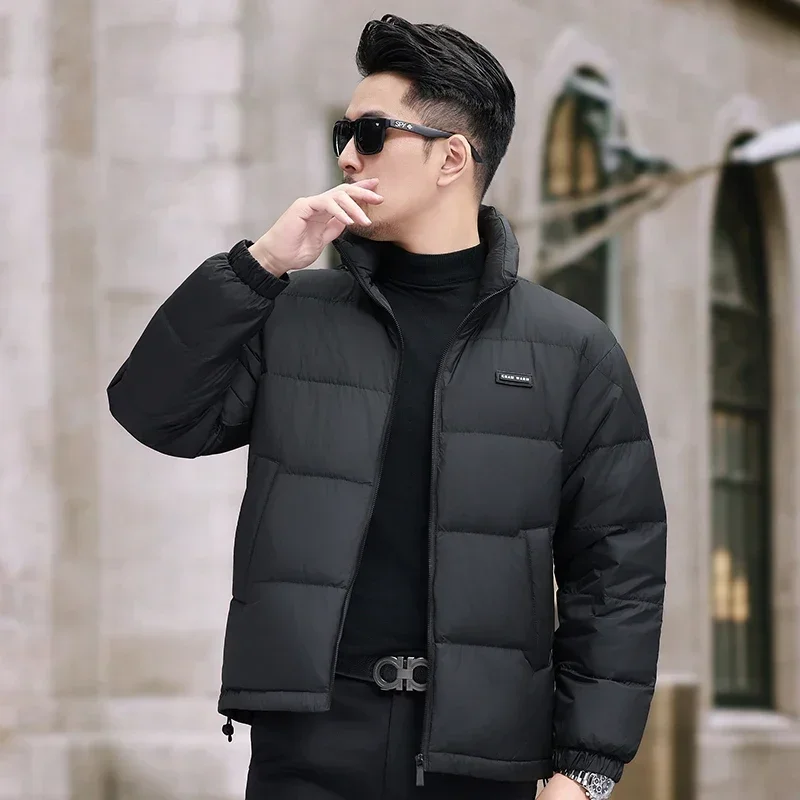 thumbnail image 1 of Chaqueta corta informal con cuello alto y plumón, ropa de diseñador para hombre, chaquetas acolchadas ligeras con relleno de plumón de pato, abrigo de invierno para hombre, 1 of 5
