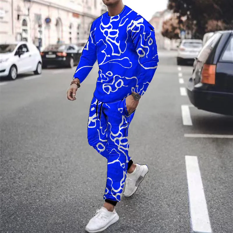 2023 New Long Sleeve Set A strange line Long Sleeve Suit Men 3D Print Line pattern Suit Men's Set Long Pants Suit Male Tracksuit 2022 winter brand tracksuits men s sets long sleeve pullover jogging trousers 2pcs sets fitness running suits sportswer male