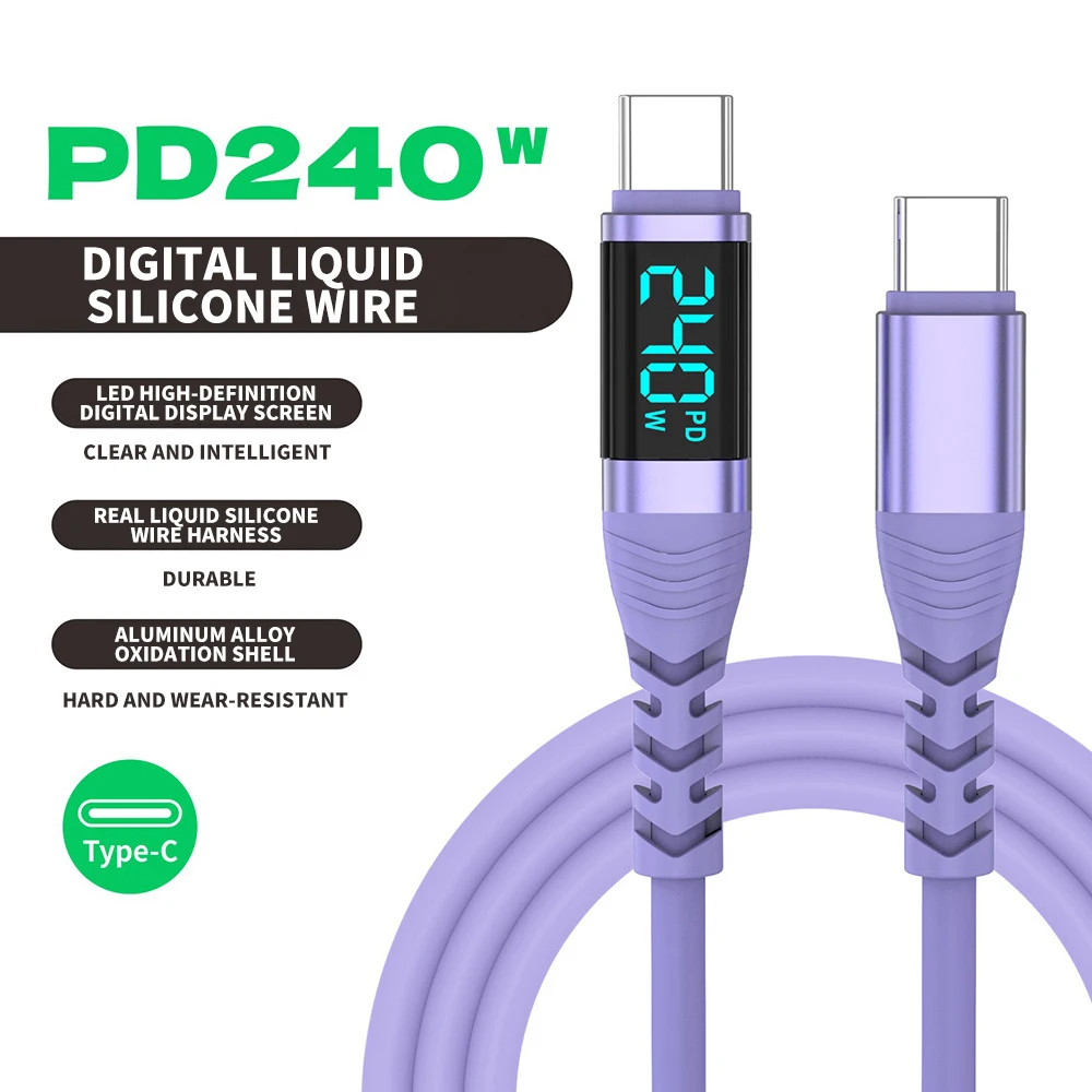 High-Power 240W USB-C Charging Cable with Smart LED Display and E-Marker Chip