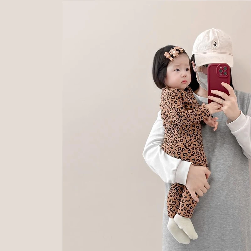 Baby Pajama Set Children's Underwear Set Girls Spring Autumn Long Sleeve Pants Leopard Print Home Sleepwear 1Set children underwear suits,children clothes