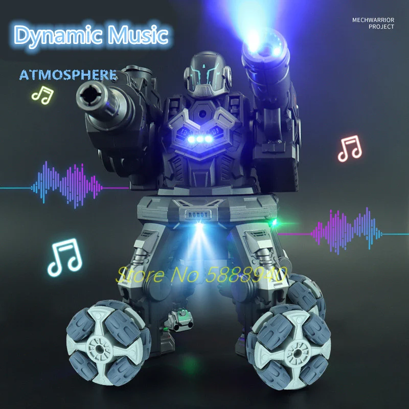 Multiplayer Combat Gesture Sensing Launch Water Bomb Remote Control Robot 2.4G 4WD 6 Life Auto Demo 360° Rotate RC Stunt Robot 3