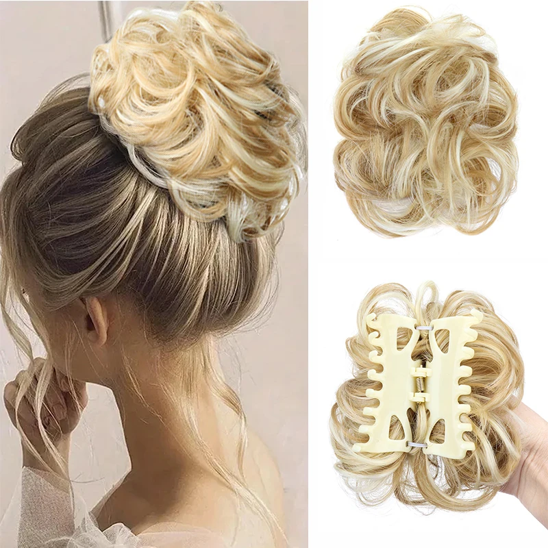 WIGSIN Synthetic Messy Bun Hairpieces Short Curly Claw Clip in Hair Fake Hair Extensions for Women