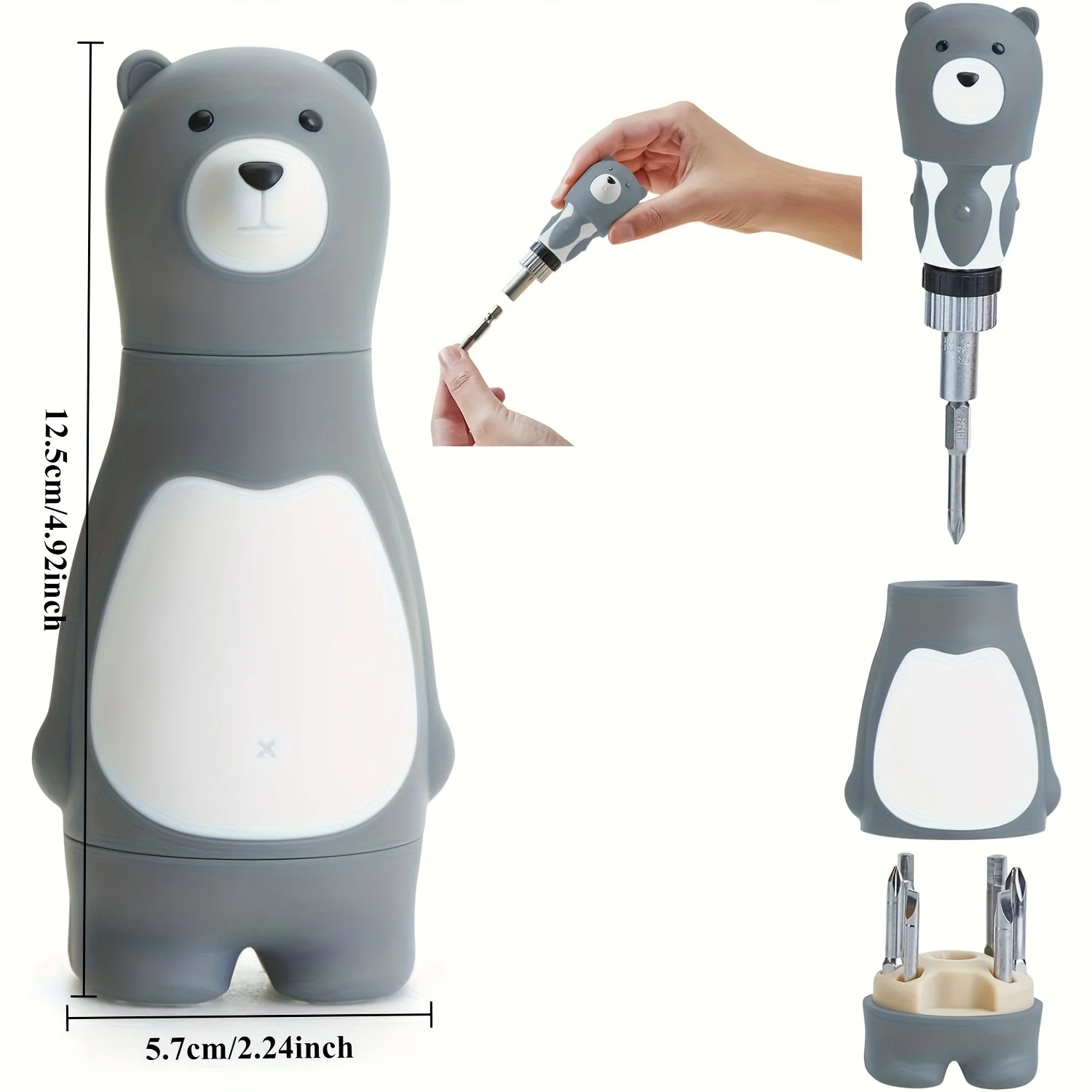 6 in 1 Cartoon Bear Ratcheting Screwdriver Set, Multi-Functional Tool with Lovely Design, Ideal Gift for DIY Enthusiasts