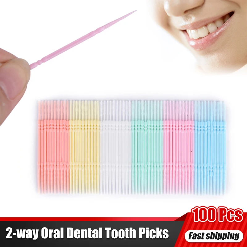 

1 Bag =About 100Pcs 2-way Oral Dental Picks Plastic Toothpick Oral Dental Picks Eco-Friendly Disposable Tooth Picks