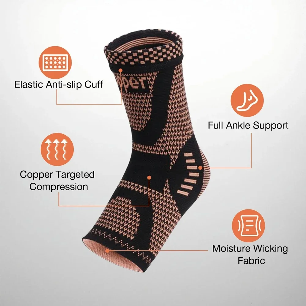 1PCS/2PCS Copper Ankle Brace Support for Men Women,Best Ankle Compression Sleeve Socks for Plantar Fasciitis,Sports, Pain Relief