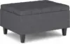 Simplihome Harrison 34 Inch Wide Transitional Rectangle Small Coffee Table Storage Ottoman In Slate Grey Linen Look Fabric, 1