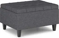 Simplihome Harrison 34 Inch Wide Transitional Rectangle Small Coffee Table Storage Ottoman In Slate Grey Linen Look Fabric, 1