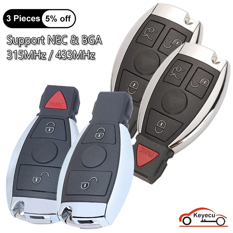 

KEYECU 2 3 4 Buttons 315MHz 433MHz for Mercedes Benz Year 2000+ Auto Smart Remote Control Key Fob Supports Original NEC & BGA