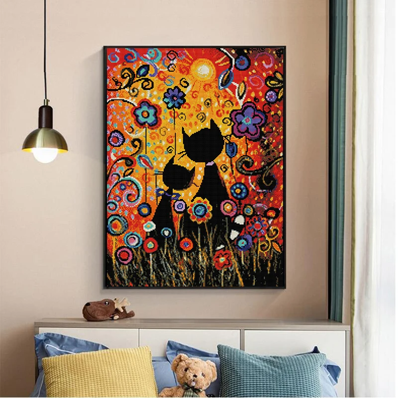 Colorful Gouache Cat Counted Cross Stitch Kit 14ct 11ct Canvas Printing Embroidery Set DIY Needlework Home Decoration Painting cross stitch kit,embroidery hoop,cross stitch tools