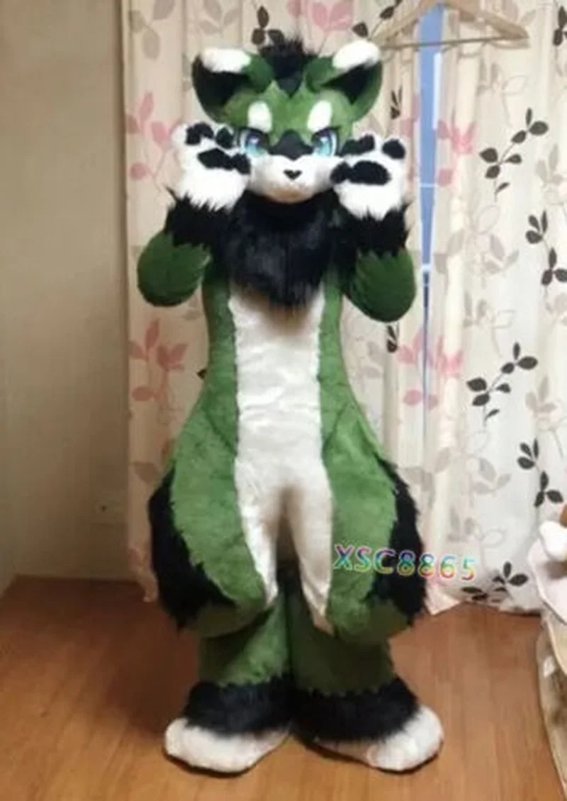 

Fursuit Long Fur Husky Dog Fox Cosplay Mascot Costume Party Ad Dress Cartoon Furry Halloween Suit