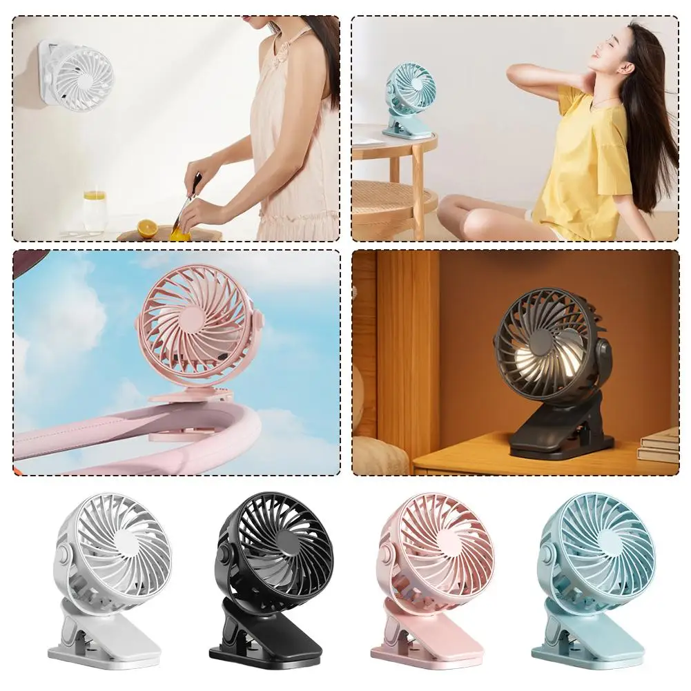 Clip Fan Multi-function Dorm Portable Wall Mount Circulating Small Fan USB LED Light Desktop Fan Quiet Long Battery Life 3 Speed 2