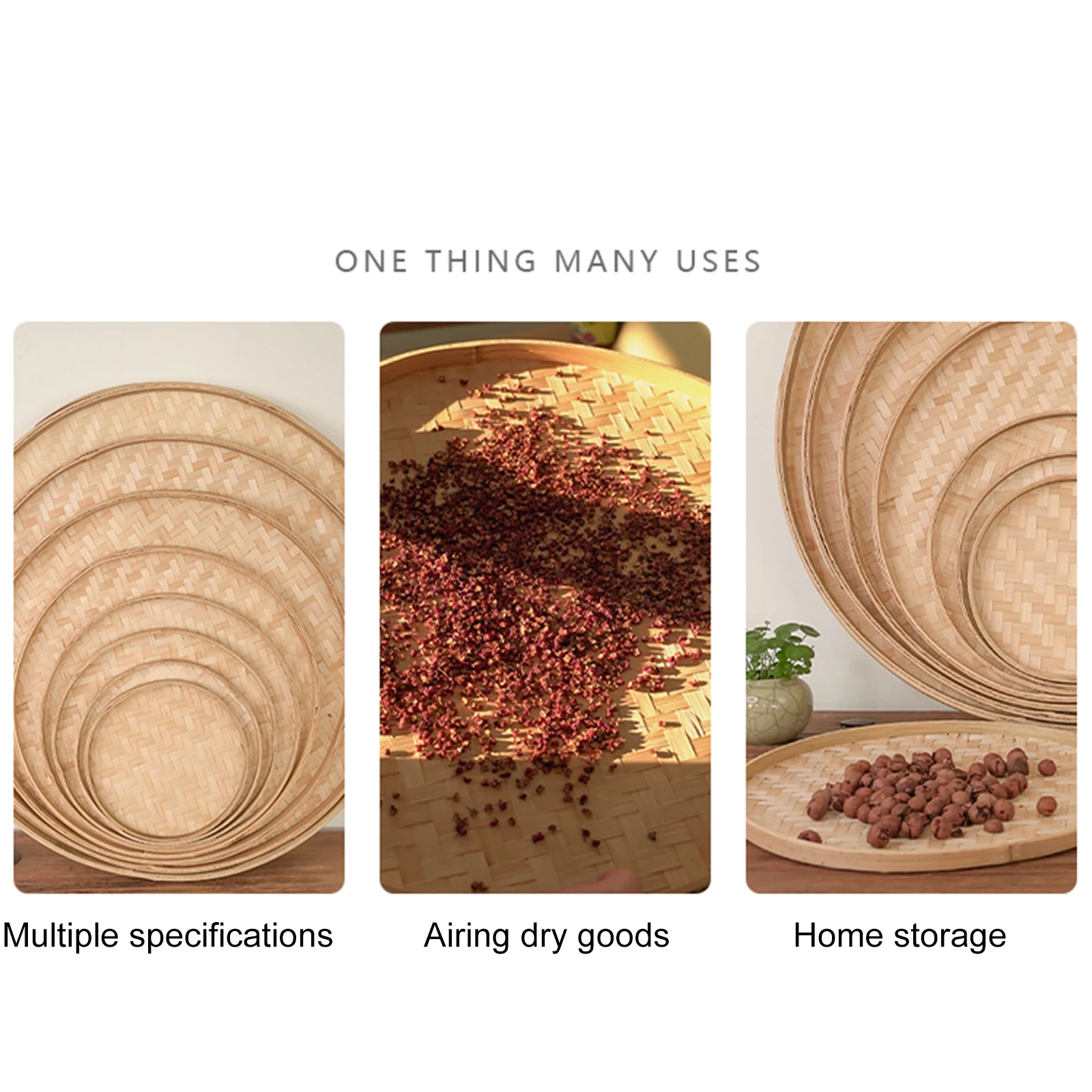 13/18/22/30/36cm Handmade Weaving Bamboo Sieve Raft Round Storage Trays Basket DIY Home Decor Fruit Bread Basket Kitchen Storage 5