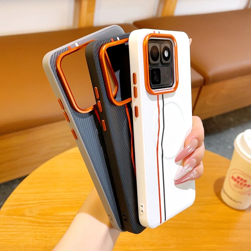 Magnetic PU Leather Colored Splicing Ultra-Thin Protective Smartphone Cover