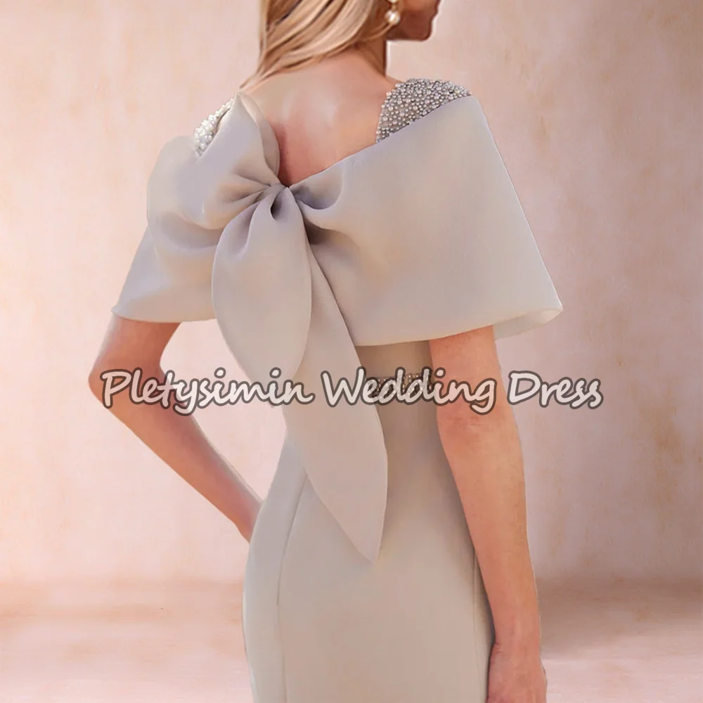 Fashion Mother of the Bride Dress with Beading Cap Sleeves Ankle Length Sheath Satin Wedding Guest Gown for Women Customized - 2