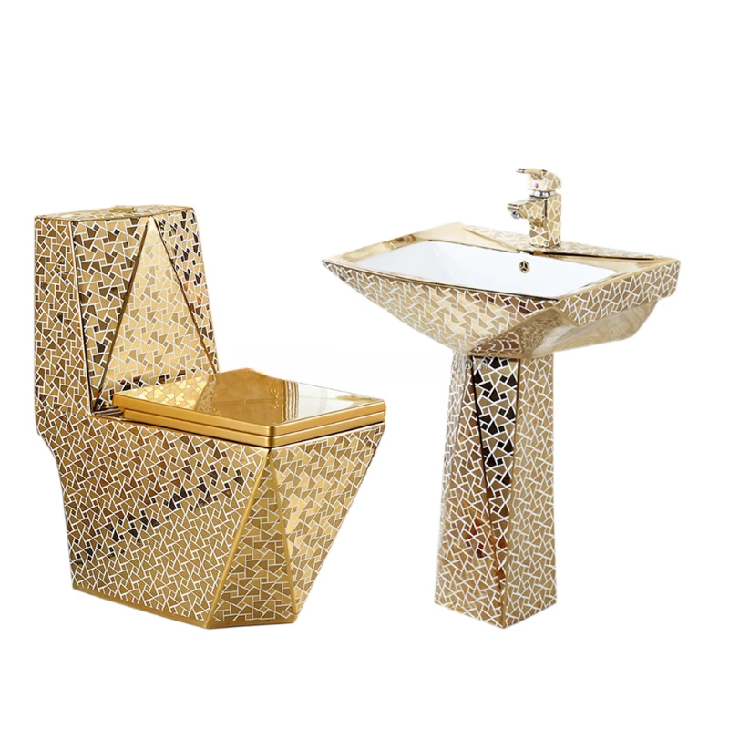 

Bathroom sanitary plated golden toilet set s trap and p gold diamond toilet and sink