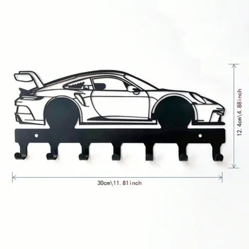 1PC Black Racing Car Metal Wall Art with Key Hooks – Waterproof, Rustproof & Extra Durable