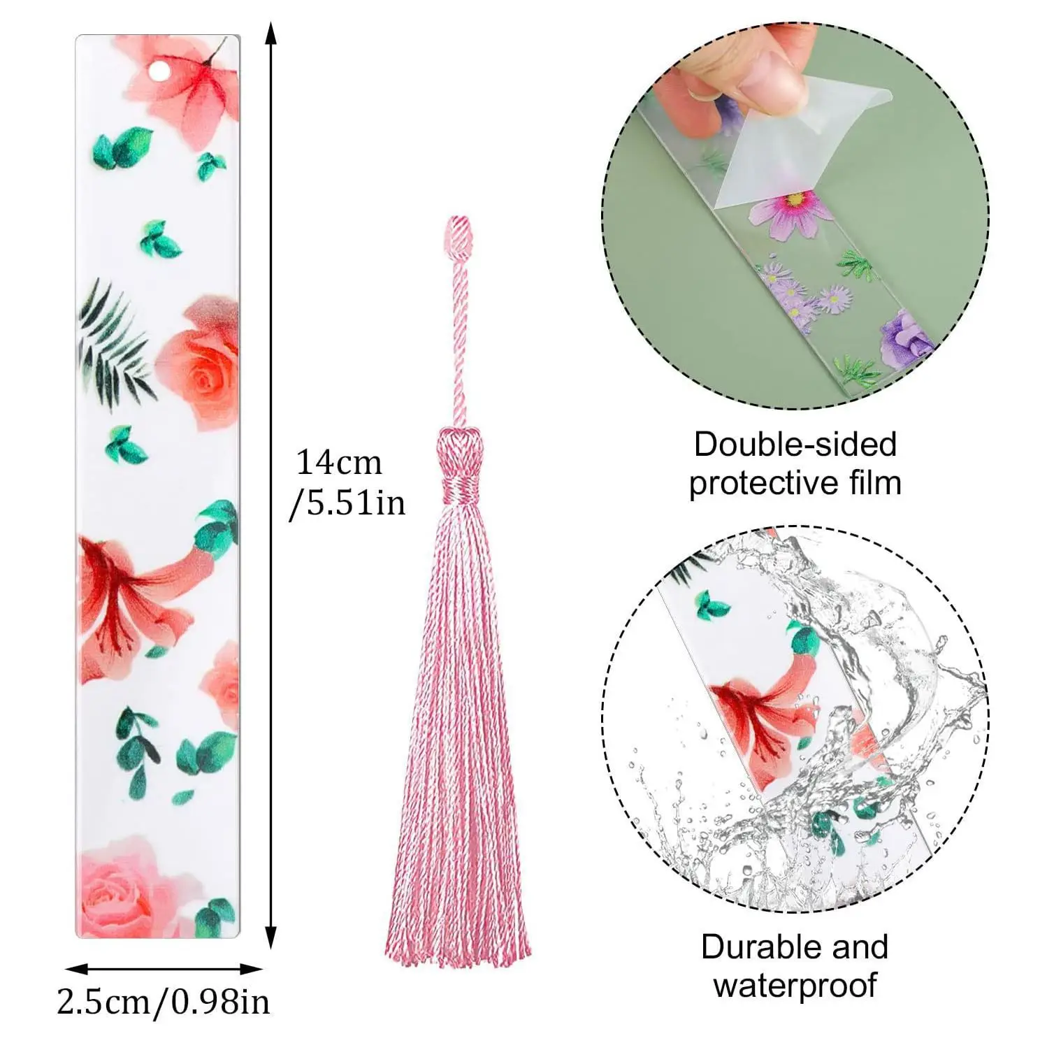 Acrylic Flower Printed Bookmark Flower Book Markers Page Clip for Book Lovers Writers Readers Monking