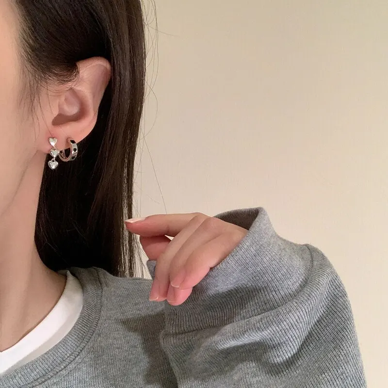 Se58fec65ed9d4f4a8a75b143caac3d74o Silver Color Metal Earring set Love Heart Charm Earring Women Hoop Earring 6 on Irregular Geometric Cherry 6 PCs Set Mallzona