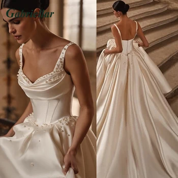 Gabriellar Pearls A-line Wedding Dresses Spaghetti Straps Bride Gown Backless Bride Dresses Bridal Dress Vestidos Custo