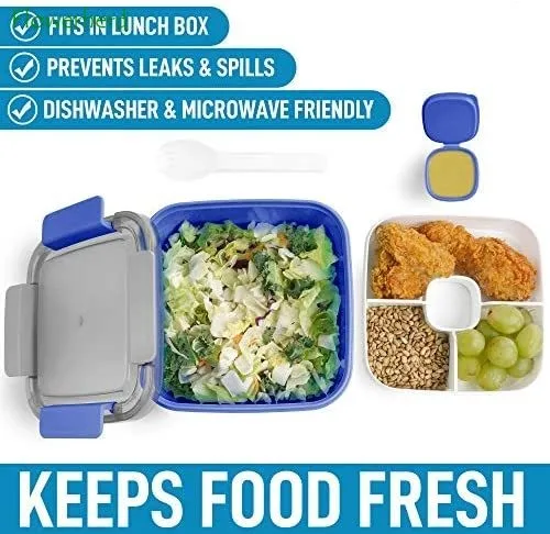 52oz Bento Lunch Box Salad Container for Lunch BPA Free Leak Proof Salad Dressing Container with Smart Lock Reusable Spork 6