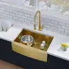 Gold Stainless Steel Farmhouse Kitchen Sink 33 Inch Single Bowl Brushed Brass Apron Front Durable 304 Material Scratch Resistant 4