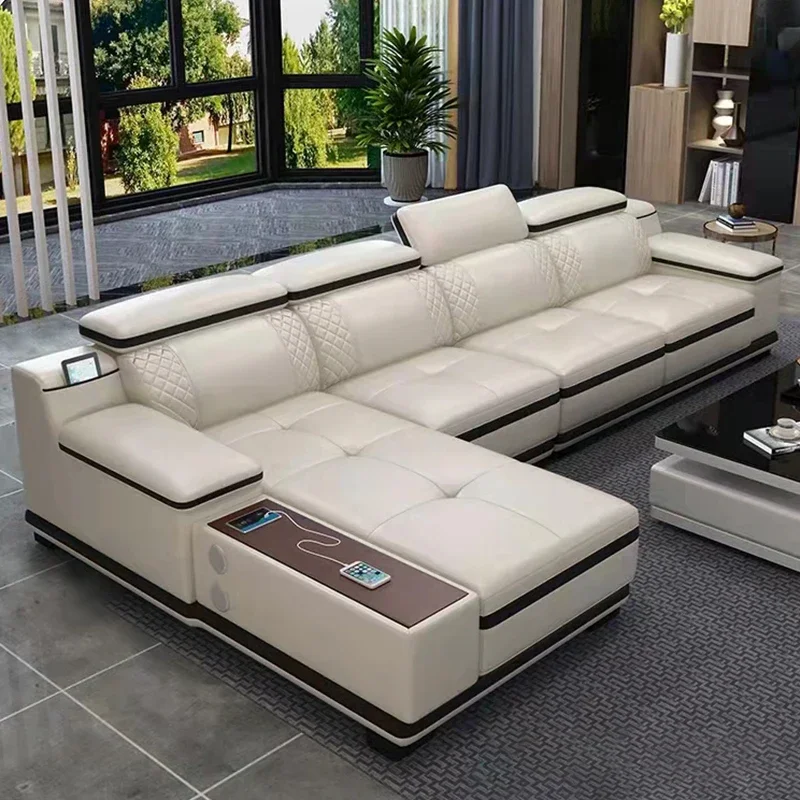 Un divano componibile moderno, set di divani, mobili a forma di L, ampio soggiorno, divano modulare in pelle per la casa di lusso - immagine 5