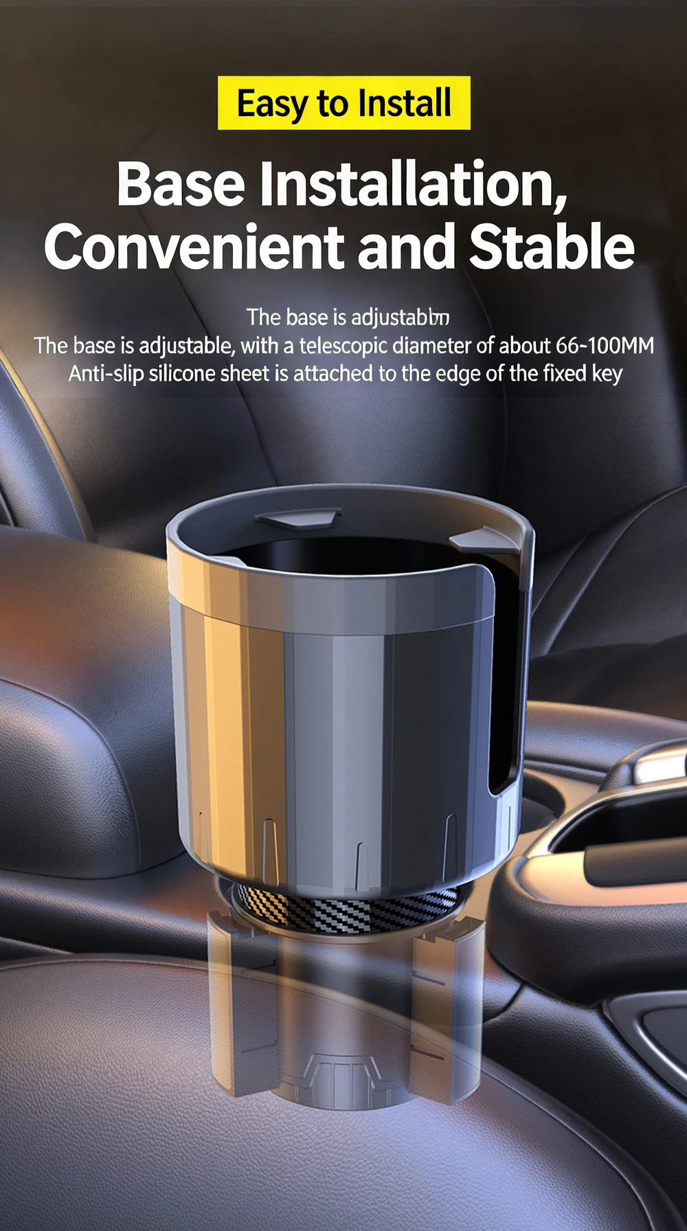 Großer isolierter Getränkehalter, Mehrzweck-Auto-Getränkehalter mit verstellbarer Basis für Wasserflaschen, Kaffeetassen und mehr – Detail 7
