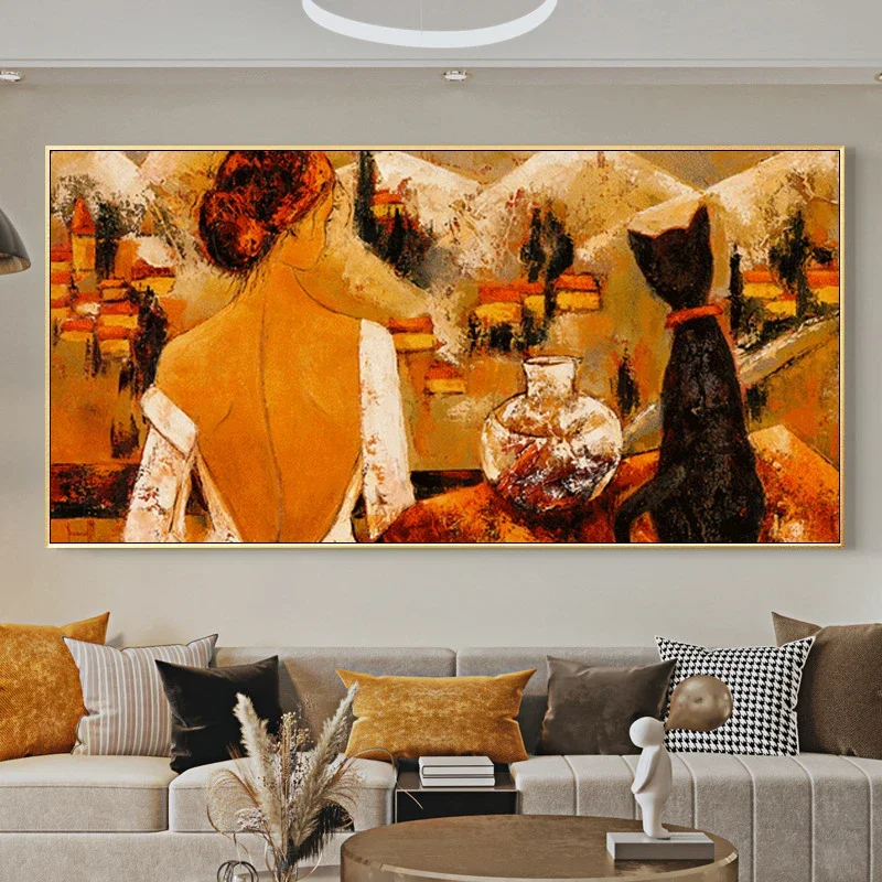 

Girl oil painting hand-painted three-dimensional retro nostalgic abstract living room decorative painting fashion art