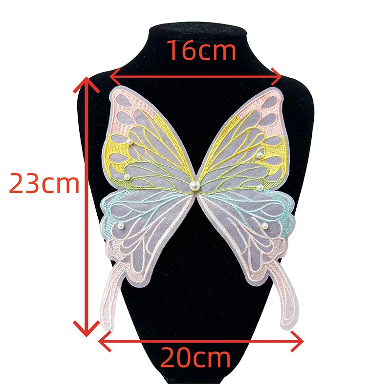 3D Embroidered Butterfly Appliques with Beads Handmade Butterfly Collar Organza Fabric DIY Sew on Wedding Dress Gown Patch