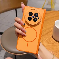 Frosted Magnetic Wireless Charging Phone Case with Hinge Protection and Matte Finish for Vivo X Fold3 Pro (Orange)