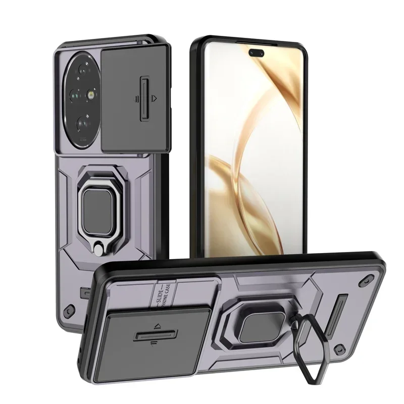 Slide Camera Protect Shockproof Armor Case with Magnetic Ring Holder - Fits Huawei Honor 200 Pro