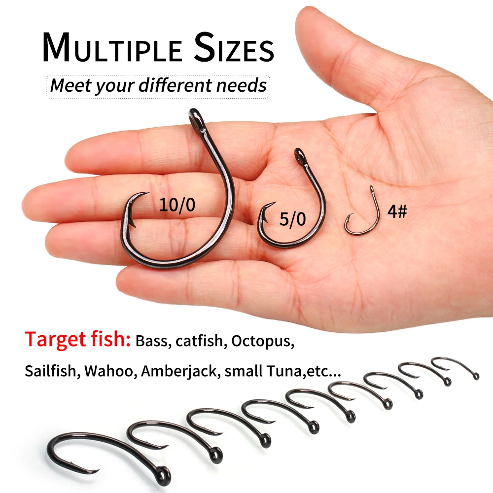 Ellllv 4# - 10/0 Short Shank Wide Gap Inline Circle Hook Saltwater Fishing  Heavy Bait Hooks Bass Catfish Walleyes Snapper Marlin