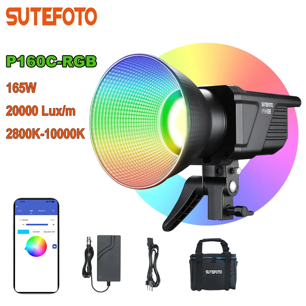 Sutefoto P160 RGB LED Video Light BI Color 2800K-10000K White BI-Color RGB Version Continuous Light For Studio Video Recording Portable Led Video Light