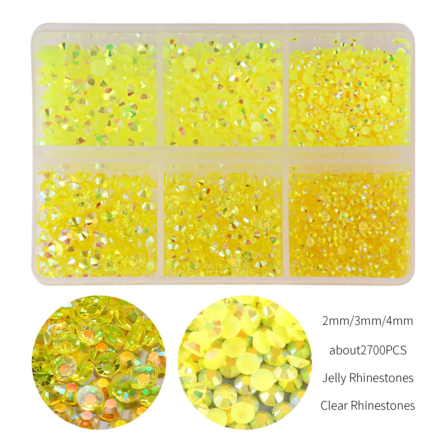 Über 2700 teile/schachtel AB Gelee/Klar Strass Kit 2/3/4mm Flatback Harz Kristall Glitter Stein strass DIY 3D Nagel Kunst Dekoration – Detail 12