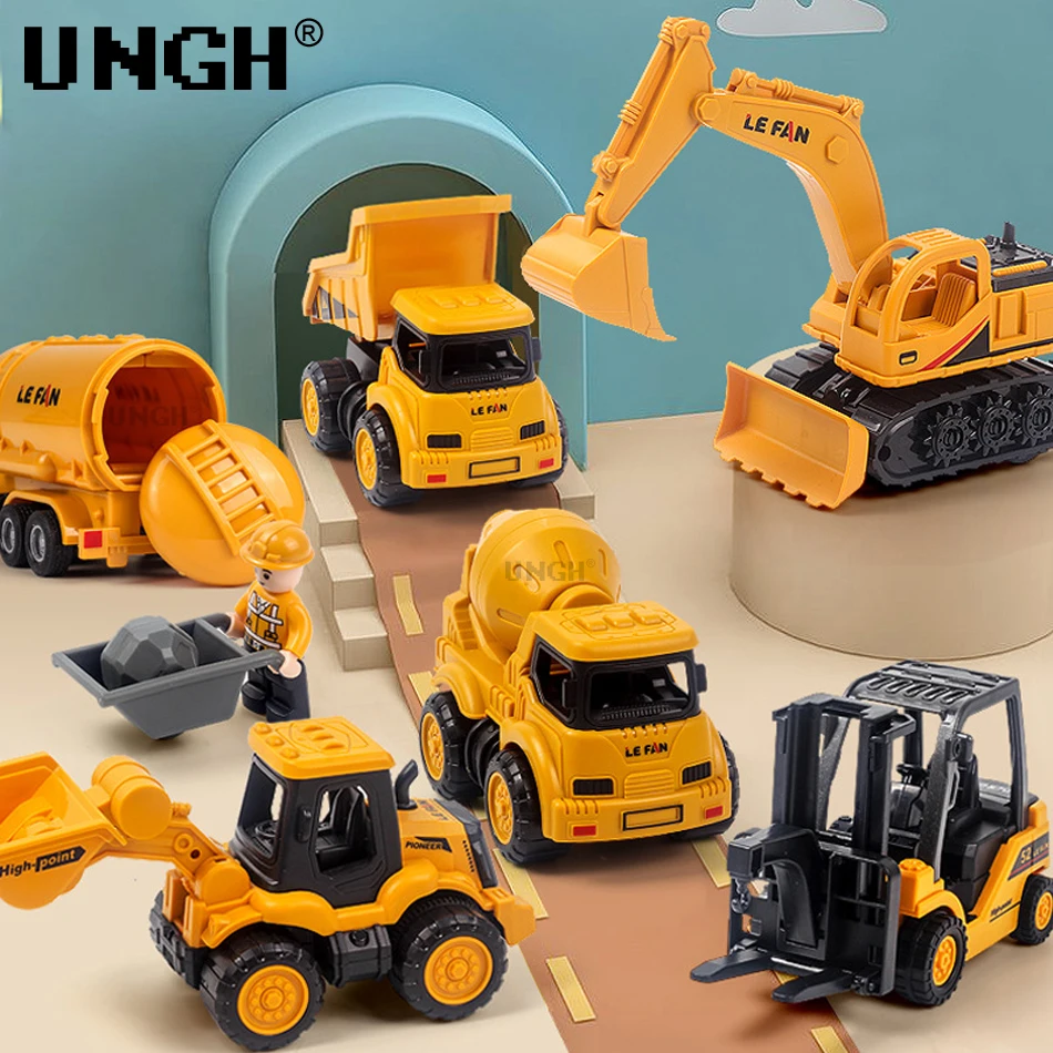 

UNGH Engineering Car Plastic Diecast Vehicle Crane Excavator Bulldozer Forklift Truck City Construction Toys for Boys Kids