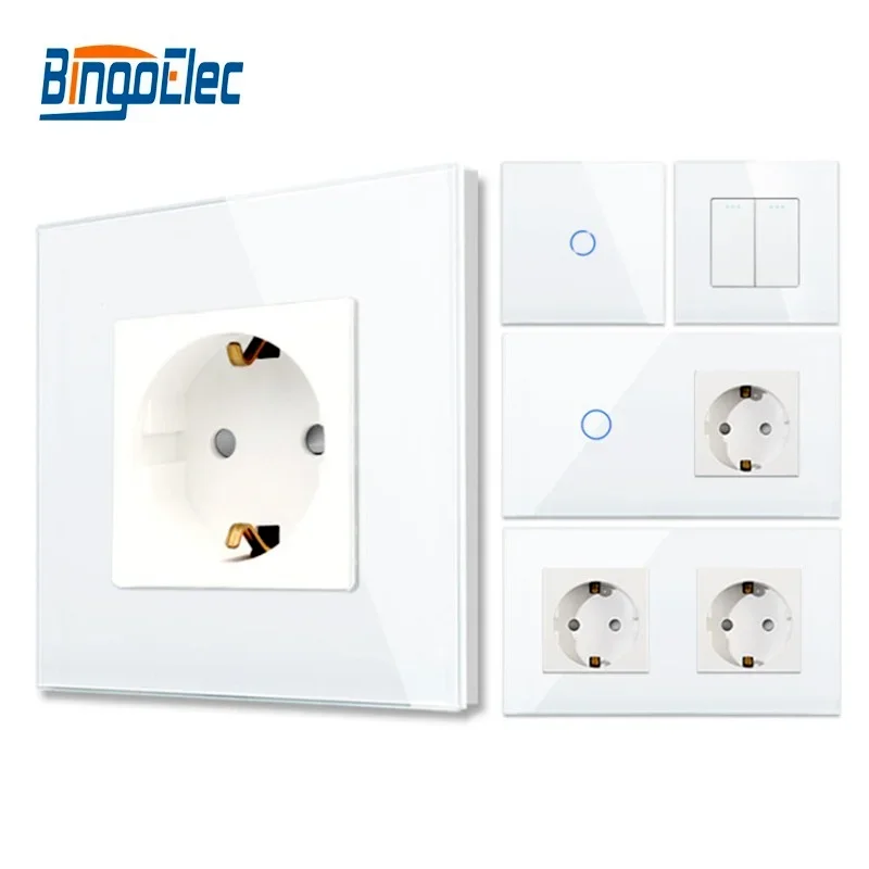 Bingoelec Luz Branca Interruptor de Toque e Tomada de Parede com Interruptores Painel Vidro Cristal com Soquetes para a Melhoria da Casa