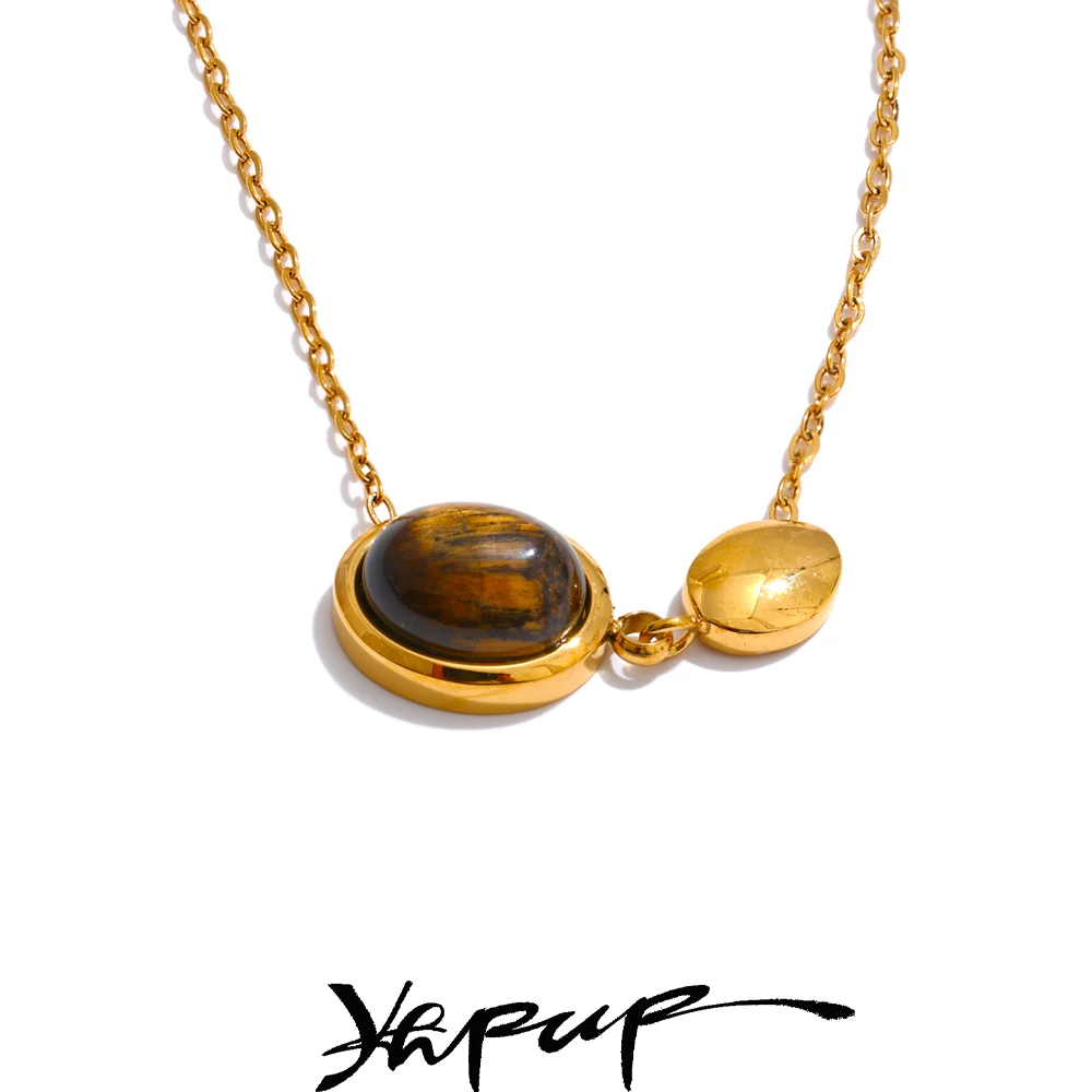 Yhpup Tiger Stone Pendant Necklace 316L Stainless Steel