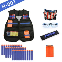 Kids Tactical Play Vest Kit with Refill Darts, Reload Clips, Mask, Wristband, and Safety Glasses (H001)