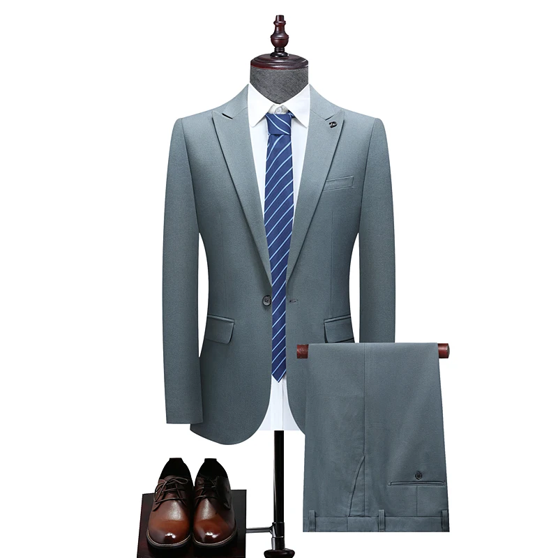

High-quality (Blazer + Trousers) Men's Italian Style Simple and Elegant Fashion Business Casual Wedding Gentleman Two-piece Suit